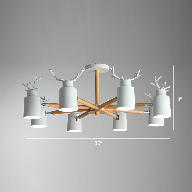 Spotlight réglable en métal en métal Lumière de lustre nordique avec une teinte cylindrique et un bras en bois