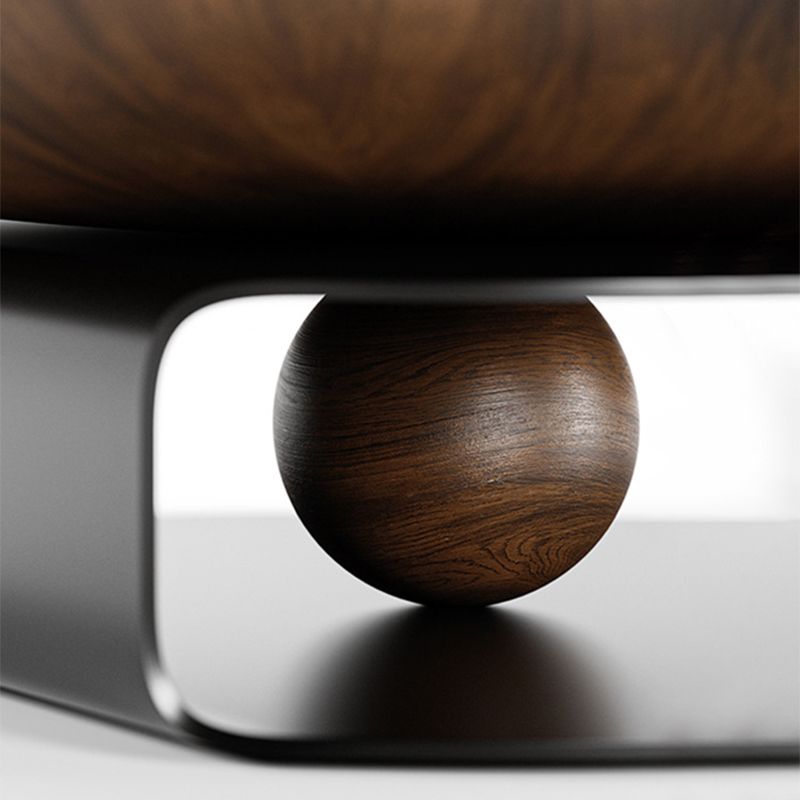 Modern Style Wood Table with Round Black Metal Abstract Base Coffee Table