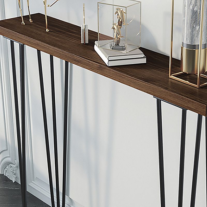 31.5" H Solid Wood Top Console Table with Metal Legs Mid-Century Modern