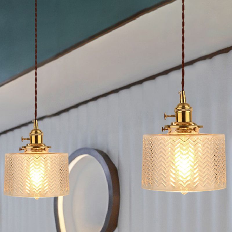 Cylinder Pendant Light Fixture Industrial Rippled Glass Hanging Pendant Lights for Bar
