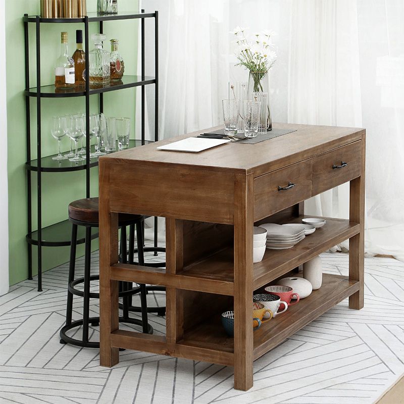 Traditional Stationary Kitchen Island Set Wood Rectangular Kitchen Island Set for Home Use