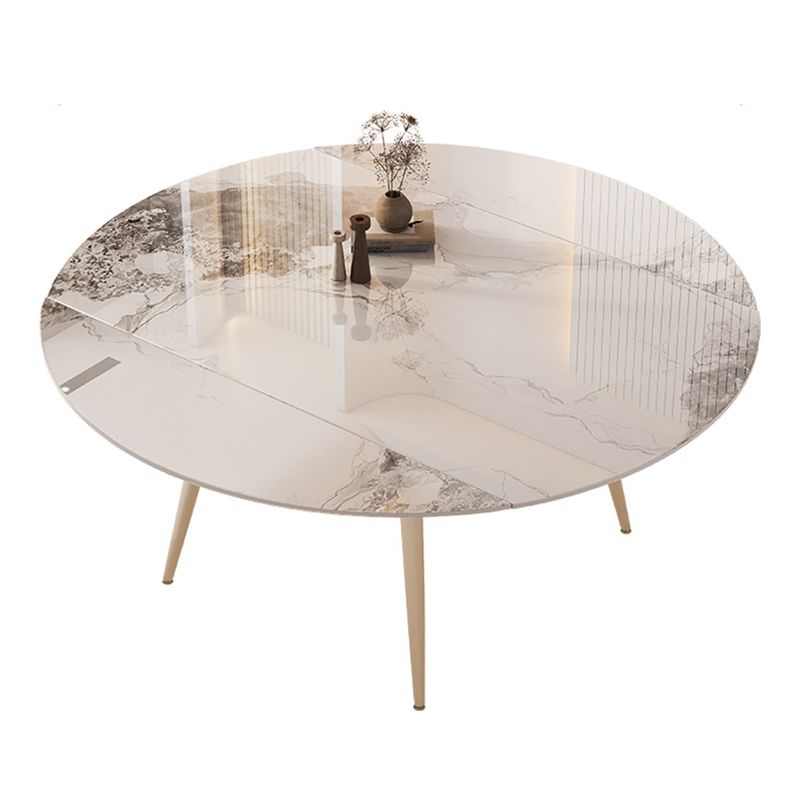 Round Modern Dining Table for Kitchen White Dinette Table with Metal Legs