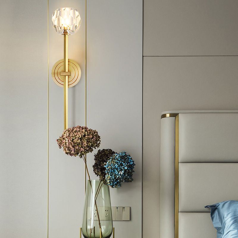 Nordic Brass Wall Light Globe Gold Wall Sconce with Crystal for Living Room