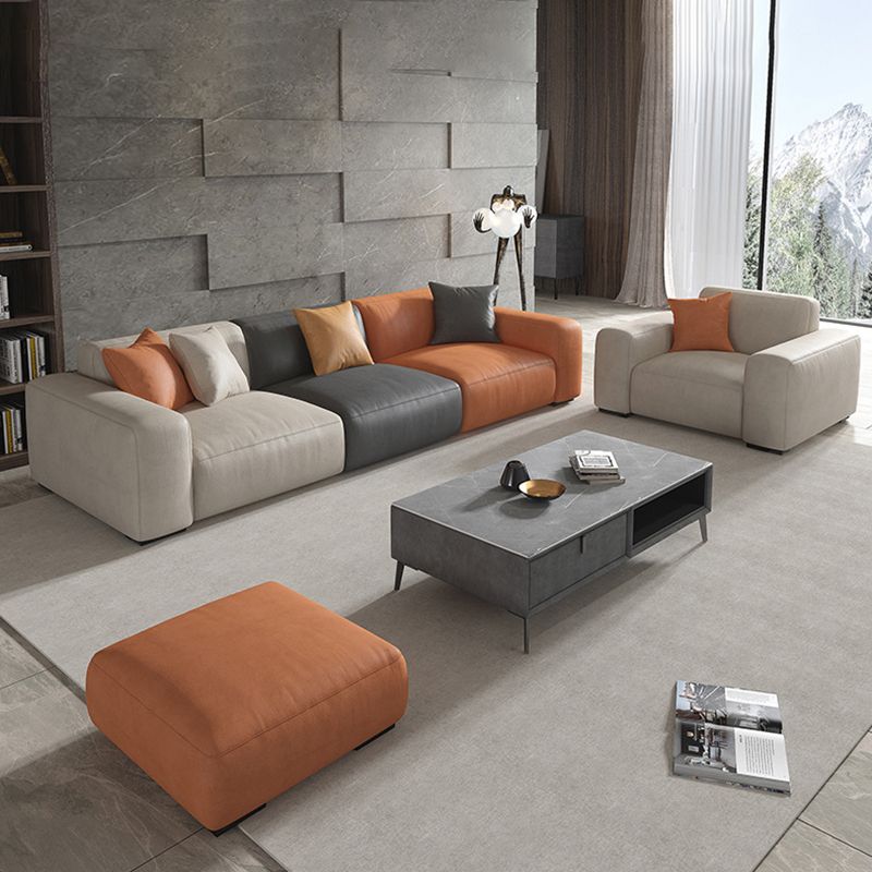 Nordic Stationary Faux Leather Recessed Arm Living Room Sofa Chaise