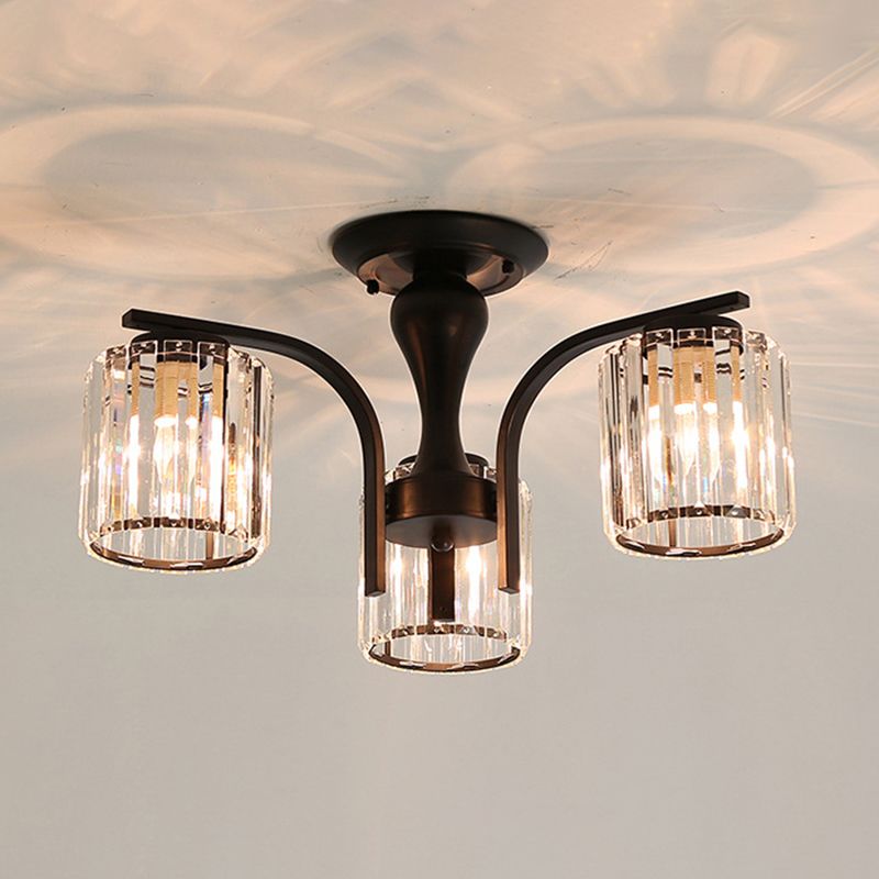 Contemporary Cylinder Flush Light Crystal Flush Mount Ceiling Fixture in Black