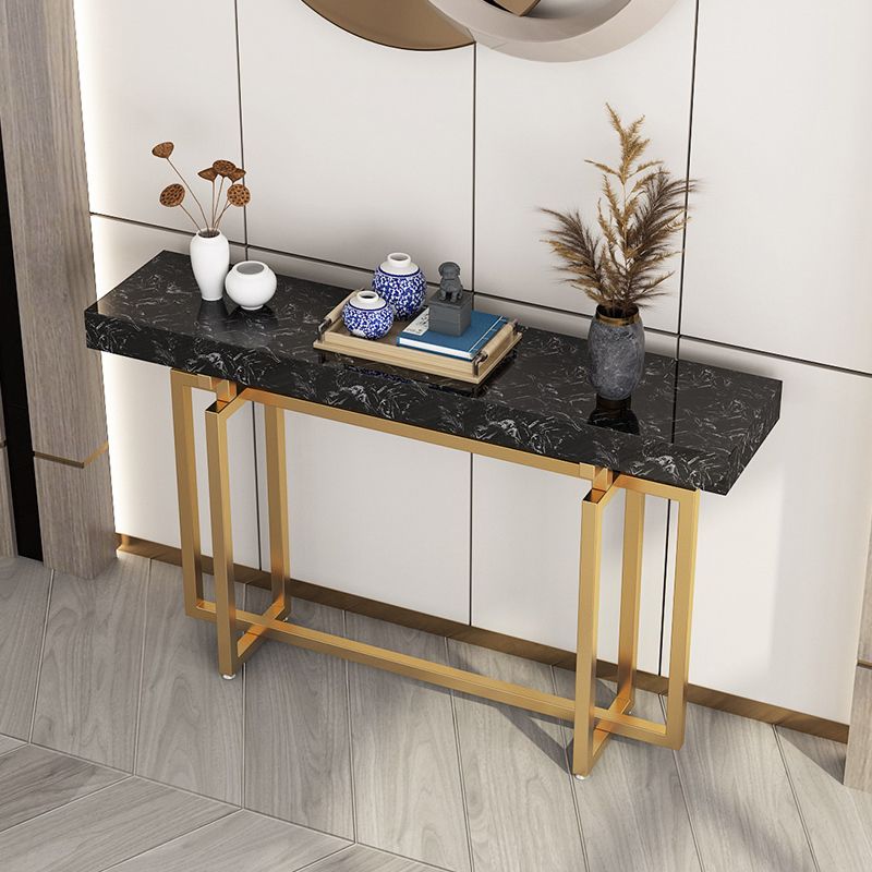 Glam Marble Rectangle Stain Resistant Console Table in Black/white