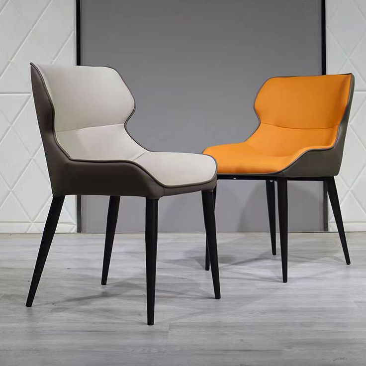 Modern Faux Leather Dining Chairs Black Metal Legs Armless Dining Accent Chair