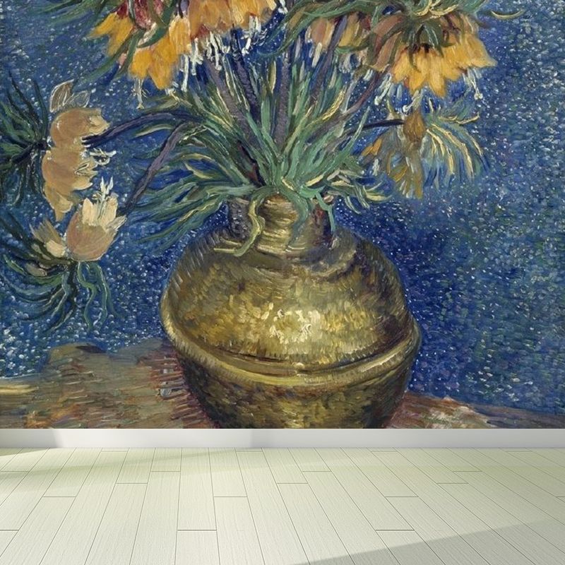 Vital Flowers Potting Mural Wallpaper Modern No-Woven Material Wall Decor in Blue