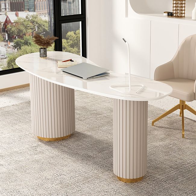 Glam Executive Desk Antique Finish Freeform Computer Desk with Drawers