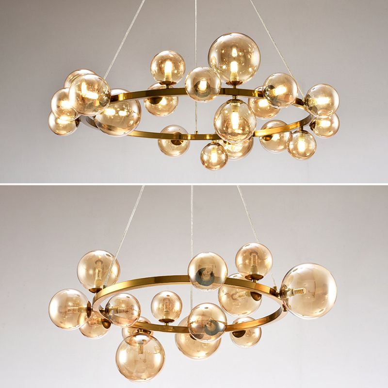 Ultra-modern Globe-Shaped Hanging Chandelier Glass Suspension Lighting with Hanging Cord for Living Room