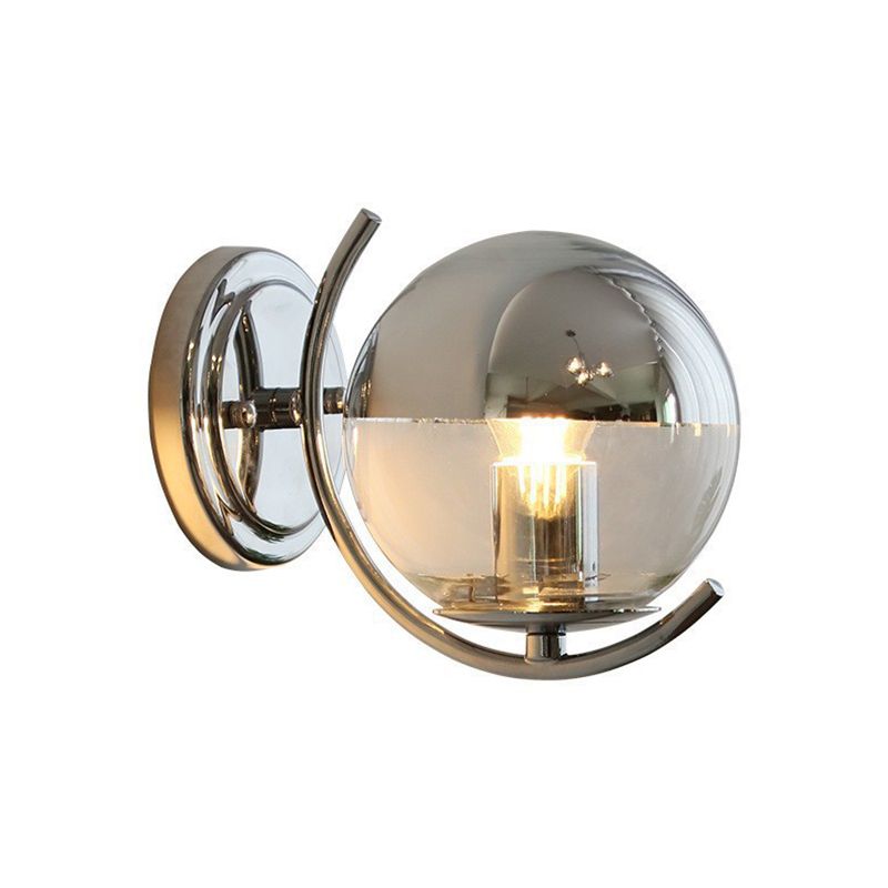 Glass Ball Shape Sconce Light Modern-Style 1 Light Wall Light Fixtures in Chrome