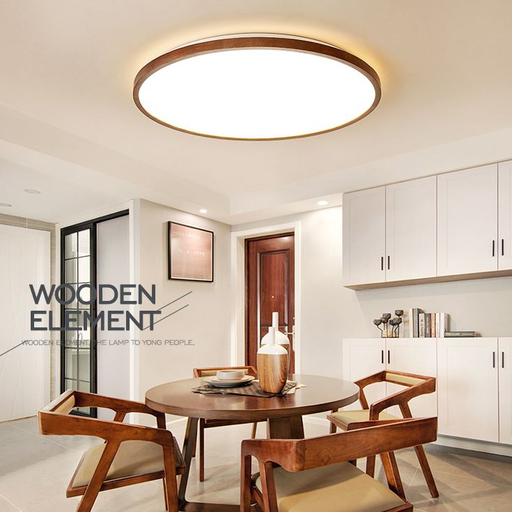 Braune geometrische Schirm-Unterputzlampe, minimalistische LED-Deckenleuchte aus Holz für Wohnzimmer