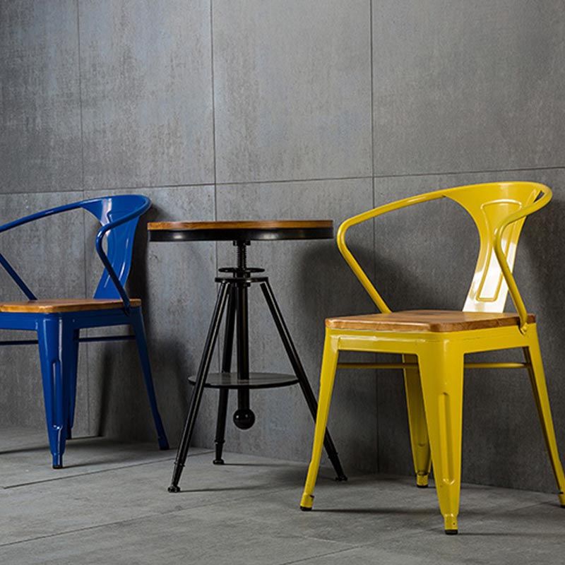 Industrial Metal Dining Arm Chair Slat Back Arm Chair for Dining Room