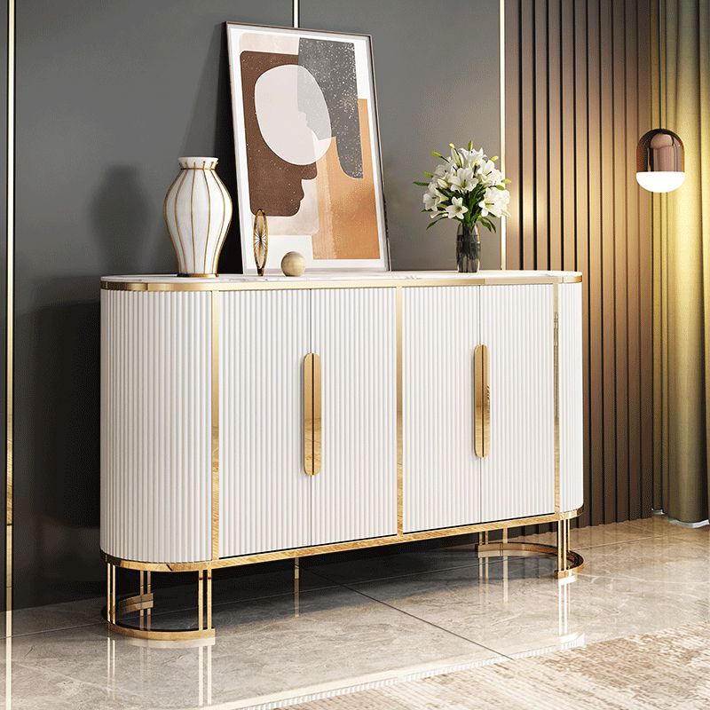 Glam Style Credenza Stone Buffet Stand with Cabinets and Drawers
