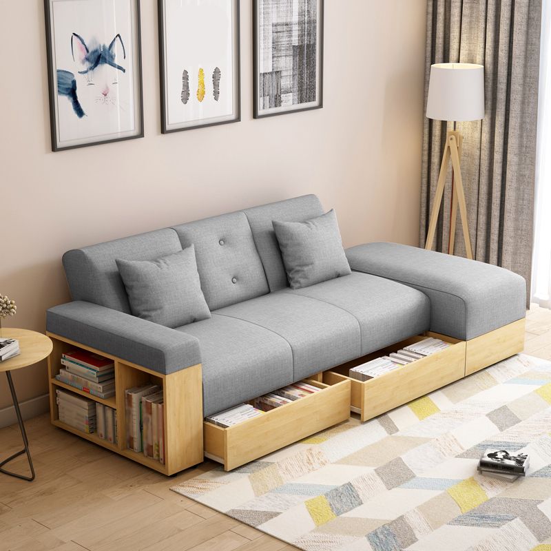 Farmhouse 82.68"L 3-Seat Tight Back Sectional One Arm Sofa Bed with Storage