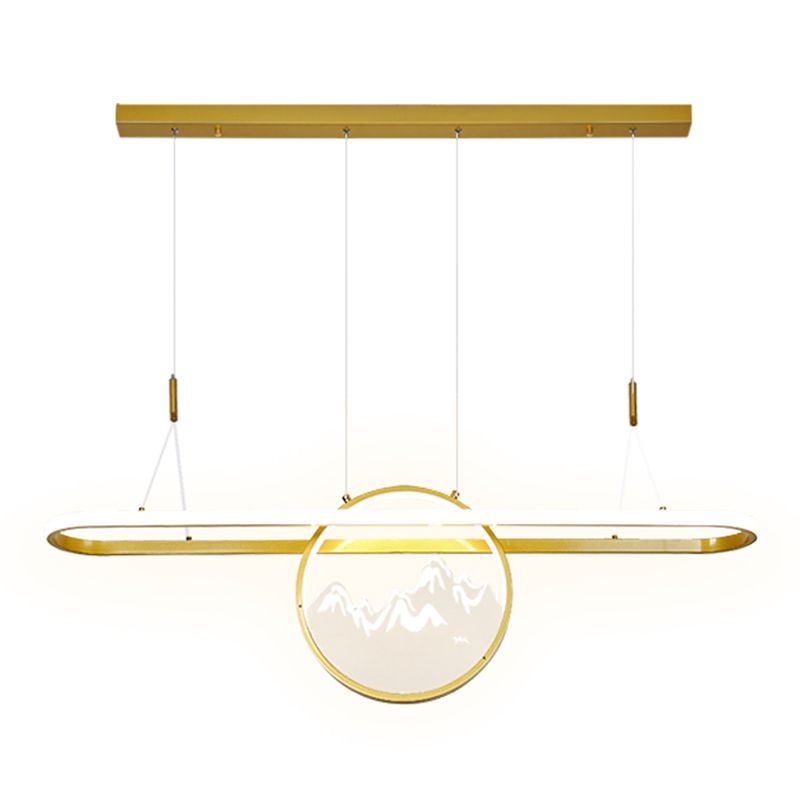 Lineare Form Island Lights Moderner Stil Meta Zwei leichte Anhänger Beleuchtungskörper