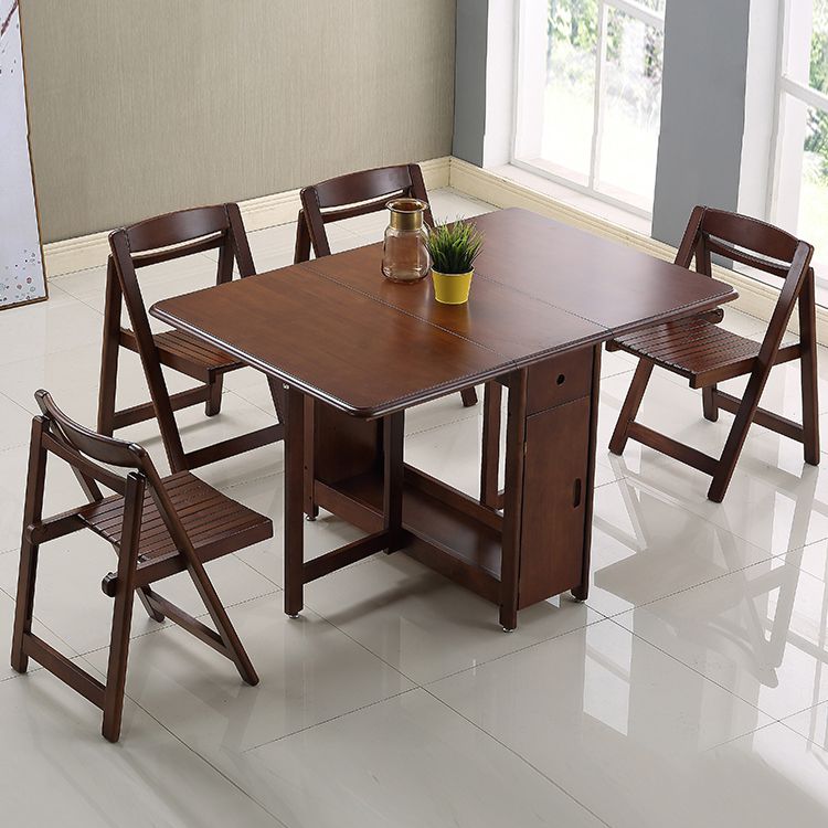 Mid-Century Modern Dining Table Rubberwood Solid Wood Table with Wood Base