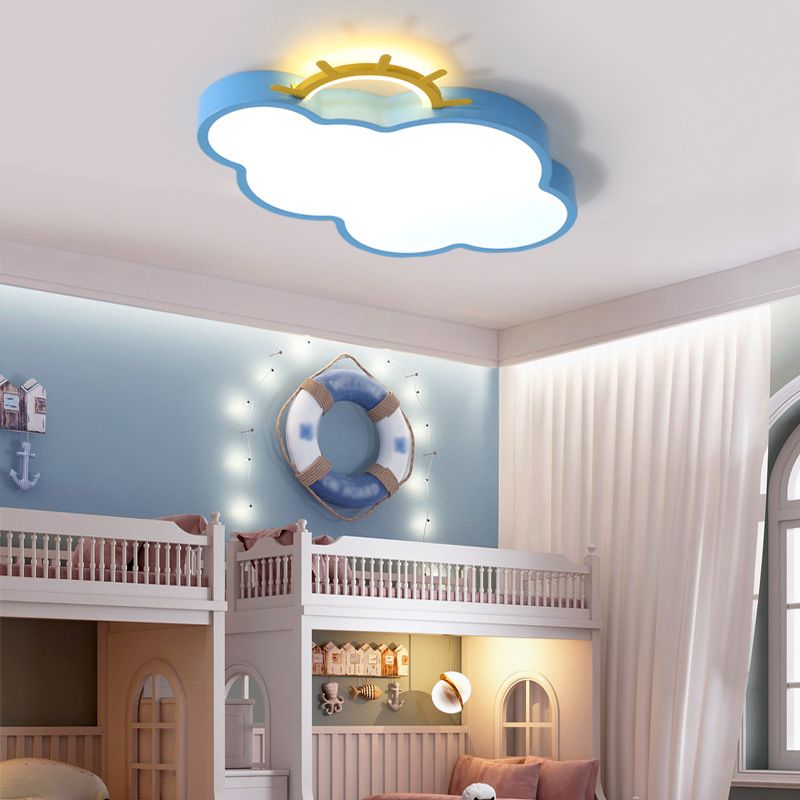 Metal Cloud Shade Flush Ceiling Light Kid Style 2 Lights Flush Mount Fixture