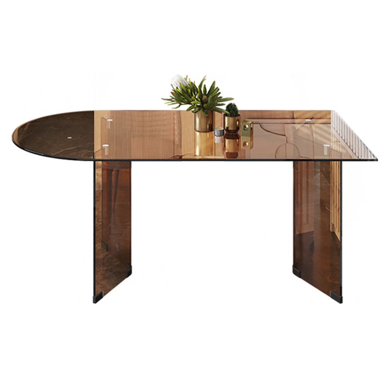 Mesa de comedor de vidrio templado contemporáneo Mesa de comedor de pedestal doble para comedor
