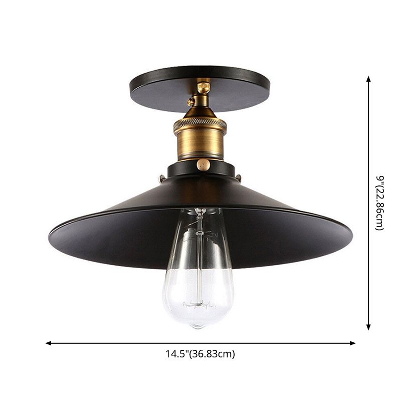 Black 1-Light Cone Shade Semi Flush Mount Éclair