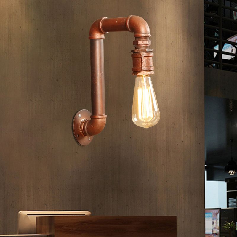 Kaffee nackte Glühbirnenleuchte Antiquled Metall 1 Kopfkorridor Wandleuchte mit rechtswinkeliger Rohrarm Arm