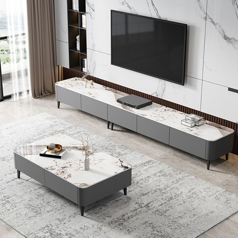 4 Legs Coffee Cocktail Table with Storage Drawers Rectangle Slate Top