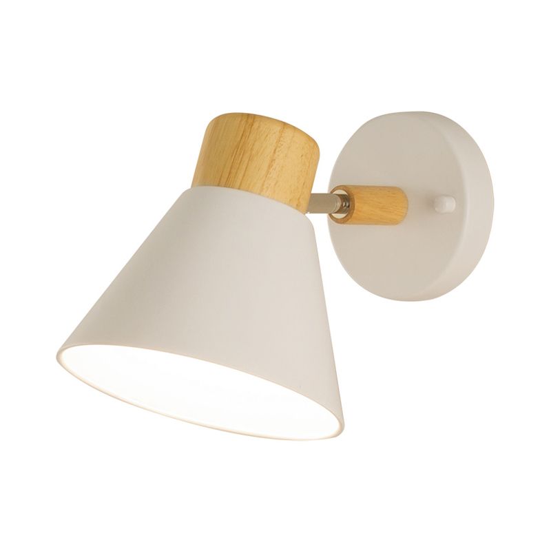 Modernism Conical Sconce Metal 1 Bulb Wall Mount Light Fixture in White with Wood Cap