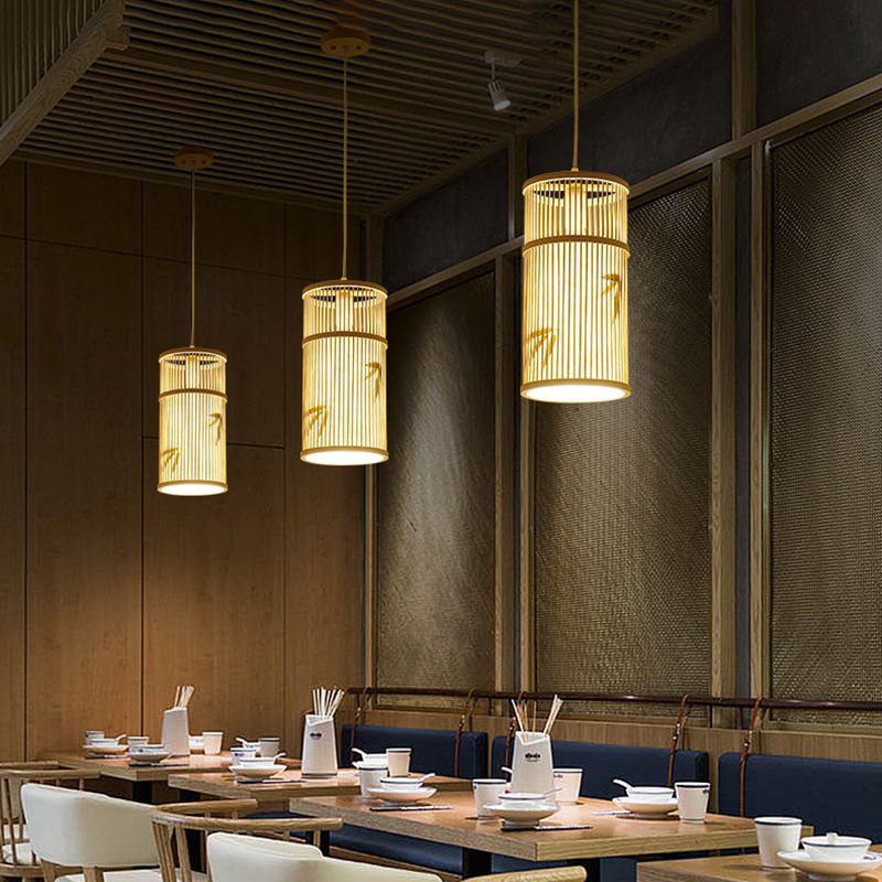 Moderne esthetiek cilindrische suspensie licht houten single-bulb gang hanglamp met hanglamp