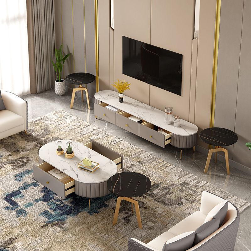 Glam 4 Legs Metal Coffee Table Draw included Oval Single Cocktail Table