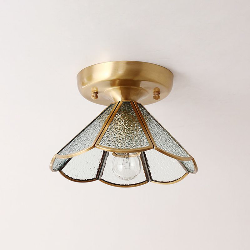 Colonial Tapered Flush Light Glass 1 Light Flush Mount Ceiling Fixture in Gold