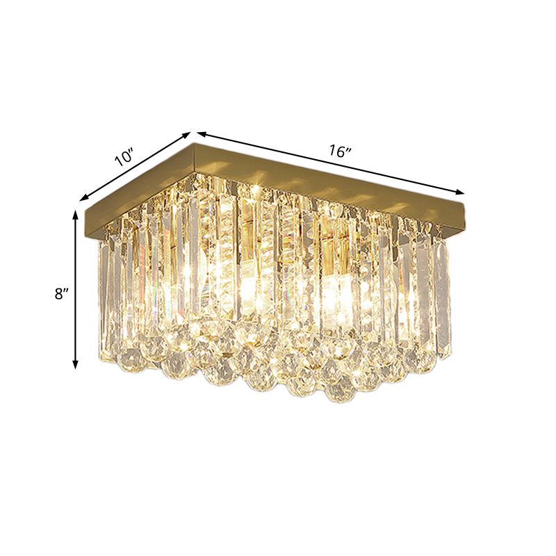 Luz moderna de montaje empotrado de 2 luces con pantalla de bloque de cristal, lámpara de techo rectangular dorada, 12 "/ 16"/19,5 "de ancho