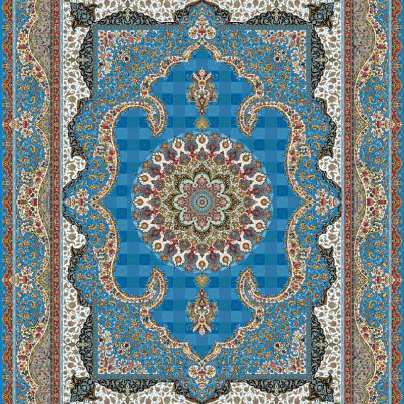 Blue Bohemian Rug Blending Graphic Rug Washable Indoor Rug for Living Room