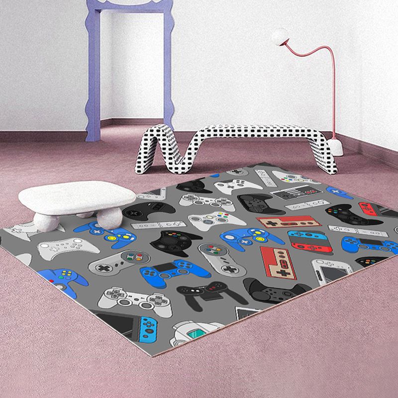Modern Game Controller Print Rug Polyester Carpet Non-Slip Backing Area Rug for Living Room