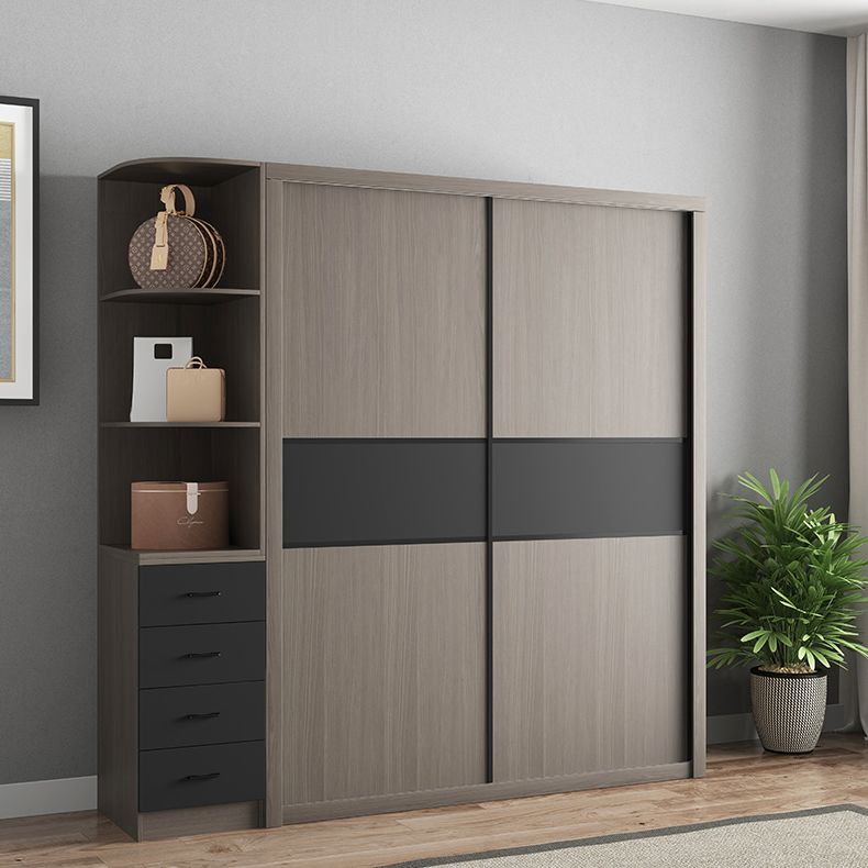 Brown Engineered Wood Wardrobe Closet Contemporary Wardrobe Cabinet