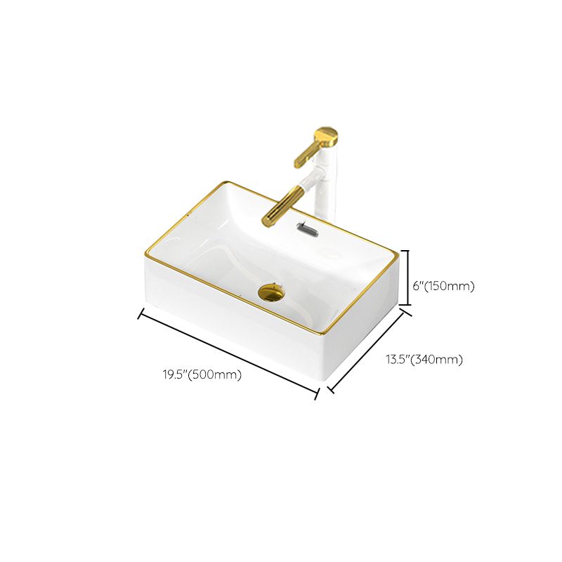 Traditional Vessel Sink Rectangular Porcelain with Overflow And Drain Assembly Wash Stand