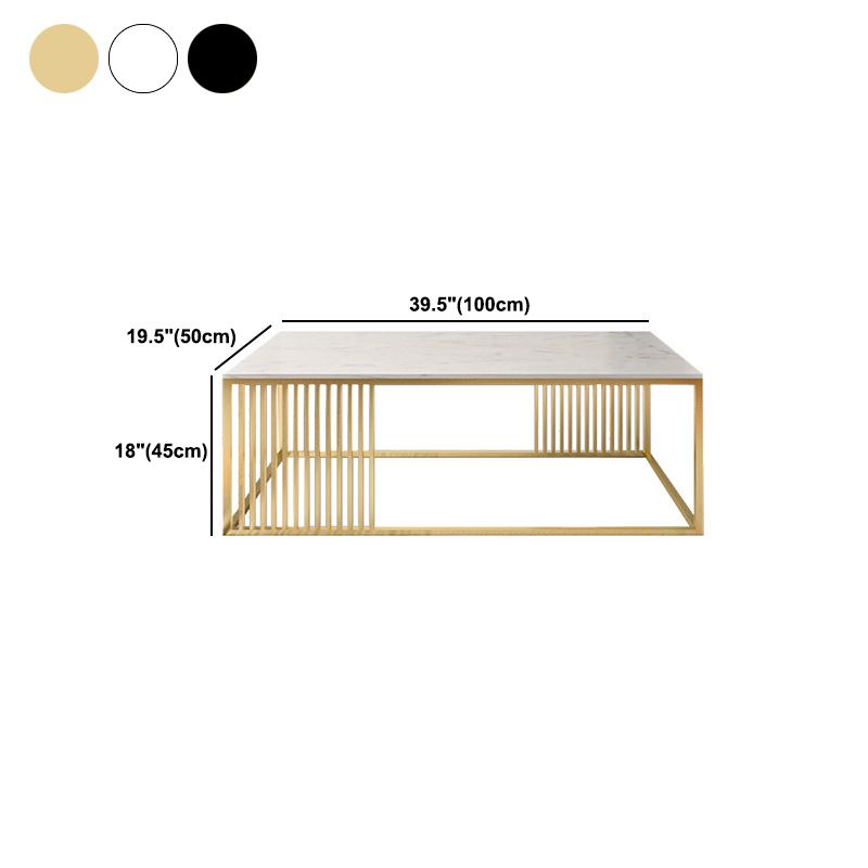 Glam Style Rectangle Coffee Table with Marble Top and Iron Frame Base