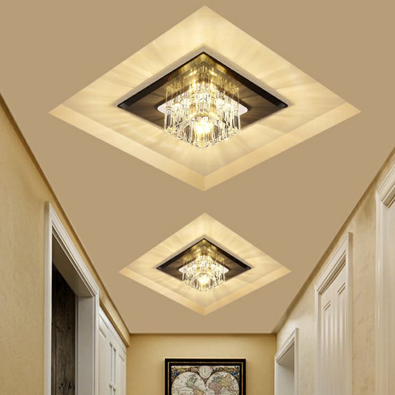 Lámpara de techo empotrada cuadrada, accesorio de iluminación LED de montaje empotrado para pasillo de cristal contemporáneo