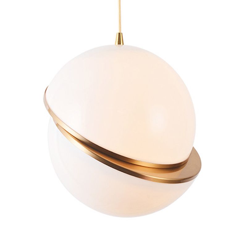 Frosted Glass 2-Hemisphere Pendant Lamp 1 Bulb Contemporary Hanging Light in White for Restaurant