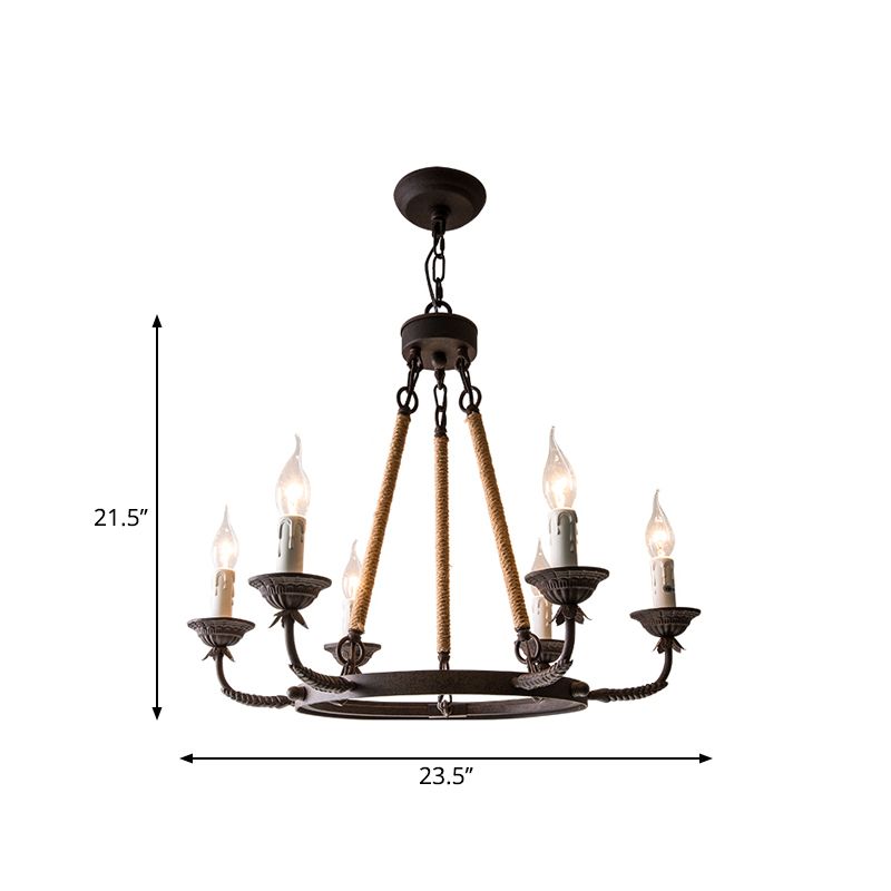 Candélabre salon lustre rétro métallique de la rouille du pendentif éclairage avec corde de chanvre
