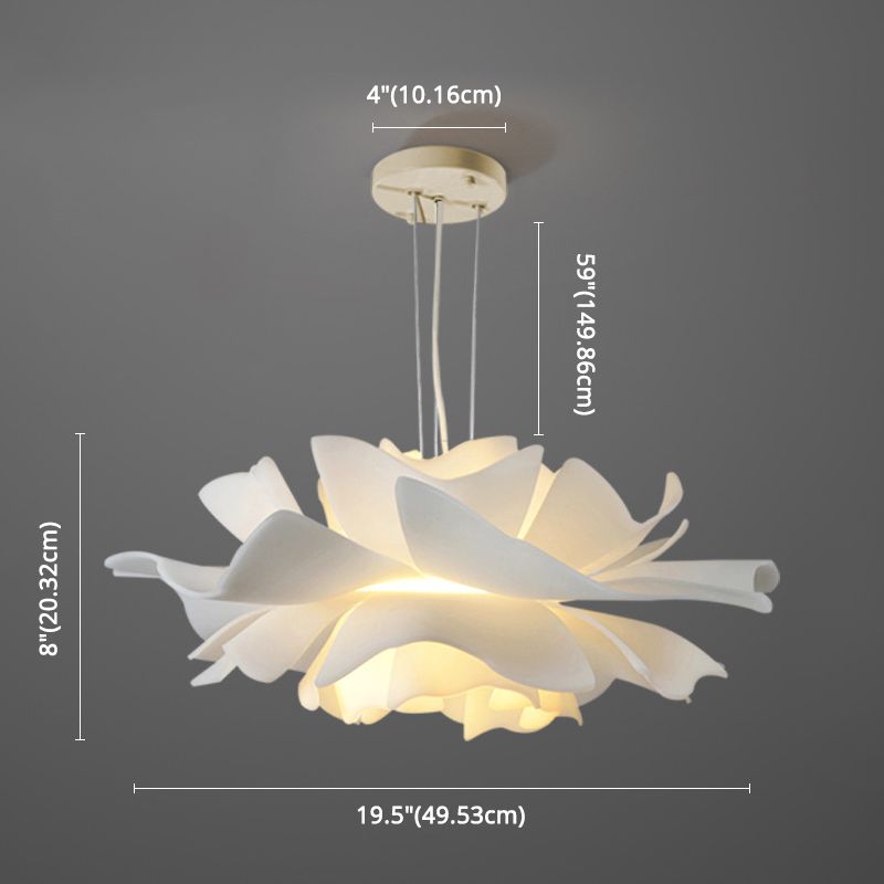 Tulle-Like Floral Chandelier Decorative Plastic Cafe LED Suspension Lighting Fixture in White