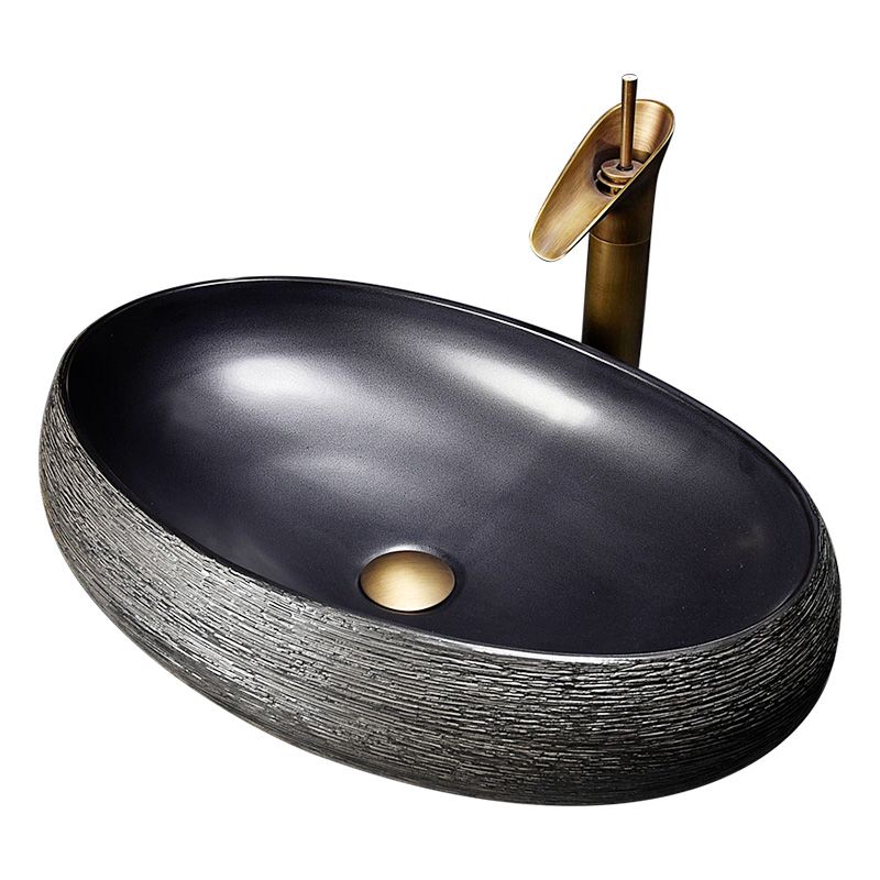 Modern Bathroom Sink Black Oval Ceramic Bathroom Sink with Faucet