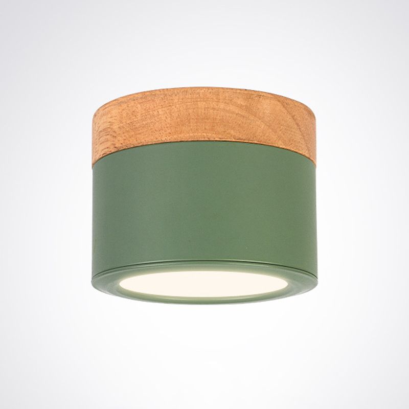 Cylinder Modern Flush Mount Metal and Wood LED Ceiling Flush Lighting