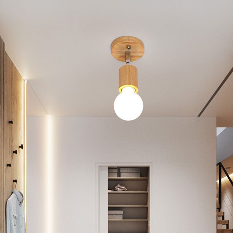 Verstelbare kale lamp-plafondlamp Scandinavisch natuurlijk hout Beige semi-inbouwlamp voor gang
