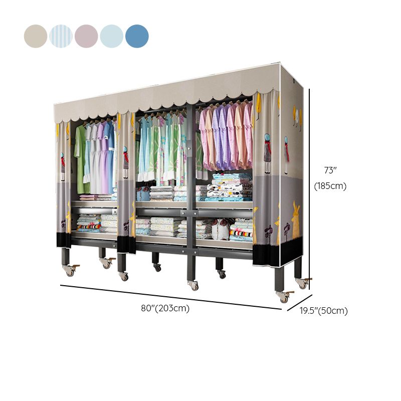 Foldable Freestanding Wardrobe Metal Frame Wardrobe with Casters