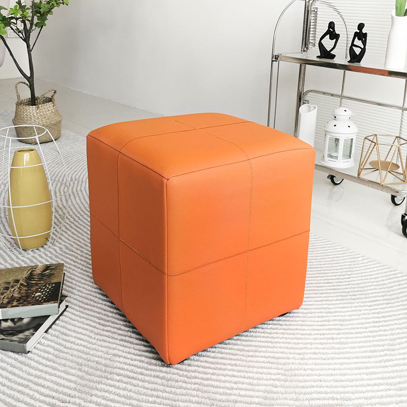 Luxury Pouf Ottoman Genuine Leather Upholstered Solid Color Square Ottoman