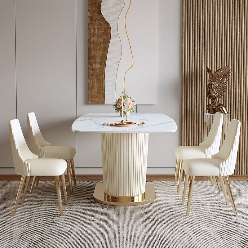Glam Sintered Stone White Dining Room Set with Round Table Dining Table Furniture