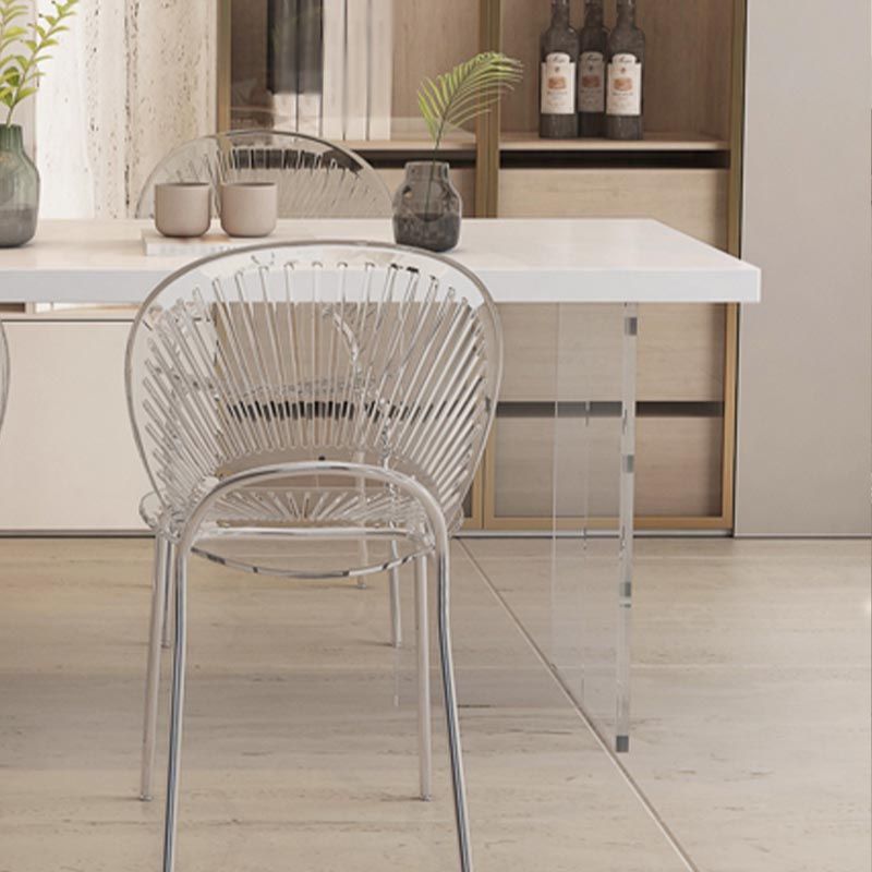 Modern Acrylic Dinner Room Kitchen Table Rectangle White Double Pedestal Table