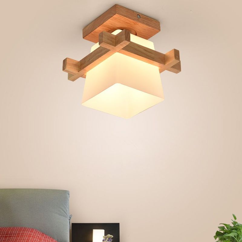 Trapezoid Semi Flush Chandelier Contemporary Frosted Glass Ceiling Mount Light Fixture for Hallway