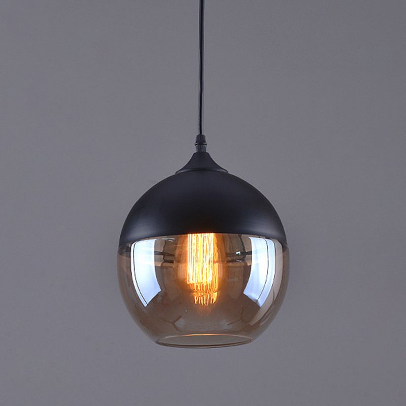 Lampada a sospensione in vetro trasparente a 1 luce, luce sospesa industriale contemporanea con top metallico