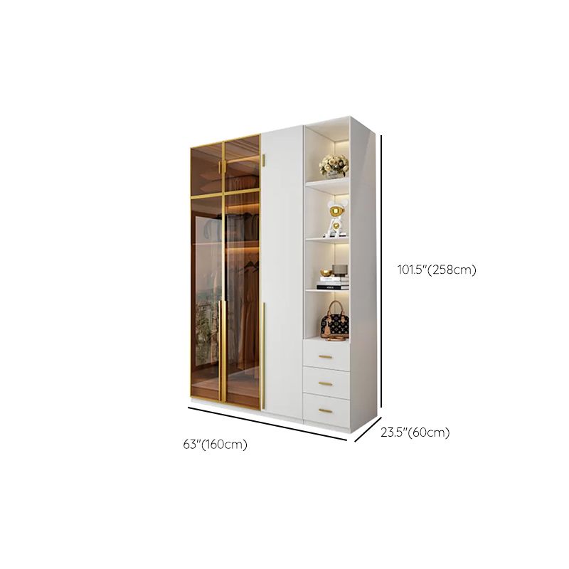 Modern Freestanding Wardrobe Wood Frame Wardrobe with Tempered Glass Doors